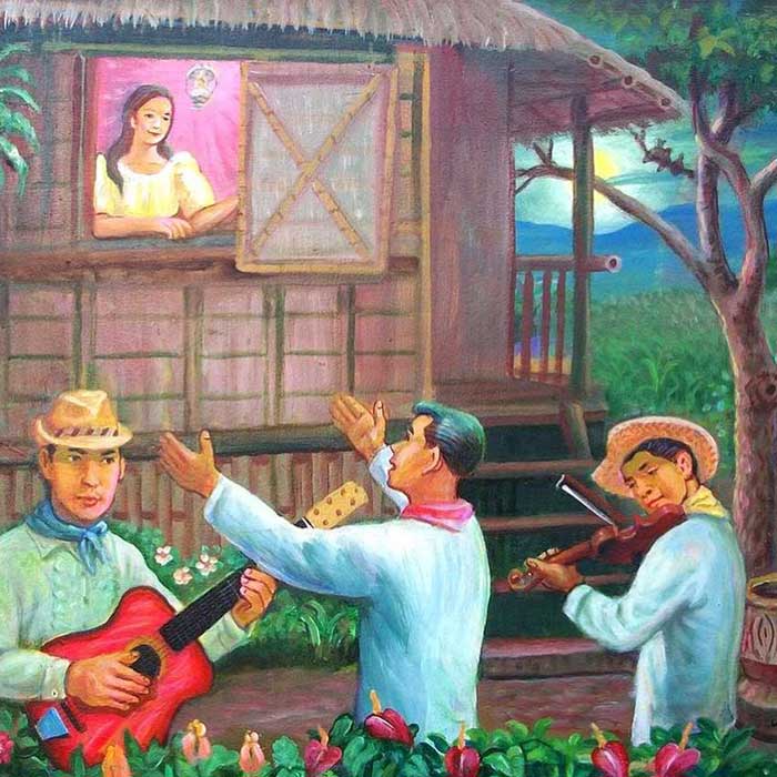 Filipino singing harana to a lady